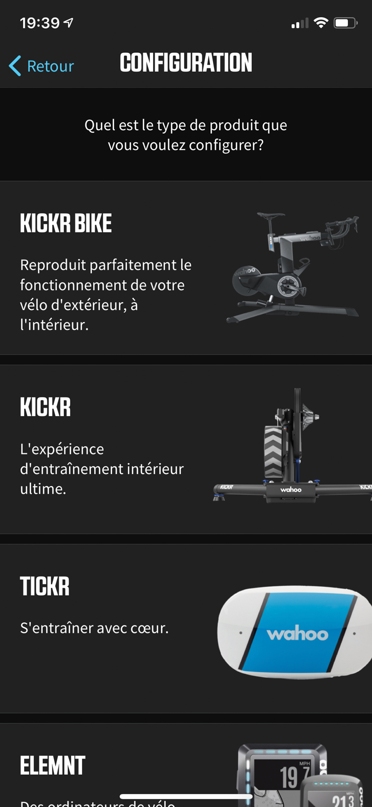 Application Wahoo Fitness sur iOS