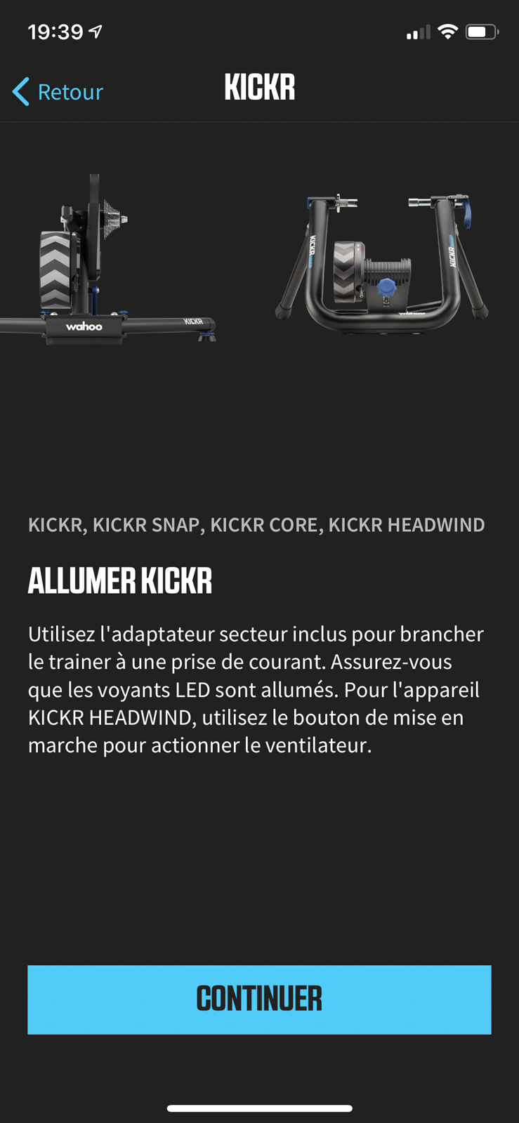 Application Wahoo Fitness sur iOS